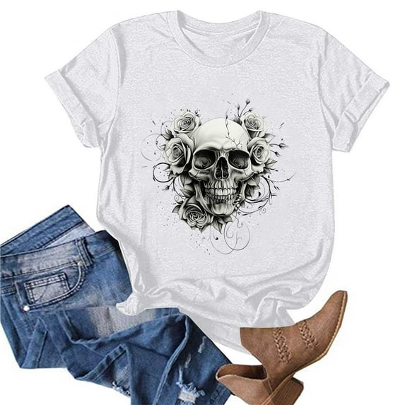 Maqroz Oversized Graphic Tshirts for Women Vintage Band Rock Concert Loose Tee Y2K Summer Skull Rose Short Sleeve Tops