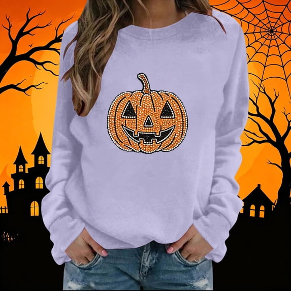 Maqroz Oversized Sweatshirts for Women Halloween Fall Graphic Sweaters Long Sleeve Crewneck Pullover Crystal Beaded Decor Tops Drop Shoulder Slouchy Boutique Clothing