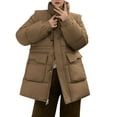 thumbnail image 1 of Maqroz Padded Jacket Women with Hood Quilted Winter Down Coat Casual Long Sleeve Zip Up Parka Horn Button Stand Collar Thick Jackets Outerwear with Pocket, Coffee XL, 1 of 8