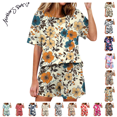 thumbnail image 1 of Maqroz Pajama Sets for Women 2 Piece Soft Sleepwear Short Sleeve Top and Shorts 2 Piece Loungewear Floral Print Nightwear with Pockets Comfortable Breathable Pjs Sets Casual Home Wear, 1 of 7