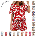 thumbnail image 1 of Maqroz Pajama Sets for Women 2 Piece Soft Sleepwear Short Sleeve Top and Shorts 2 Piece Loungewear Floral Print Nightwear with Pockets Comfortable Breathable Pjs Sets Casual Home Wear, 1 of 7