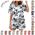 thumbnail image 1 of Maqroz Pajama Sets for Women 2 Piece Soft Sleepwear Short Sleeve Top and Shorts 2 Piece Loungewear Floral Print Nightwear with Pockets Comfortable Breathable Pjs Sets Casual Home Wear, 1 of 7