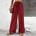 thumbnail image 1 of Maqroz Palazzo Pants for Women Dressy Plus Size Teacher Outfits Cotton Linen Summer Boho Wide Leg Drawsting High Waist Casual Lounge Pant 2026 Beach Travel Vacation Outfits Wine M, 1 of 7