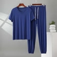 thumbnail image 1 of Maqroz Plus Size 2 Piece Sets for Men Summer 2-Piece Pajama Set Short Sleeve Top with Long Pants Soft Sleepwear Comfortable Loungewear Nightwear Casual Home Wear Lightweight Breathable Bedtime Outfit, 1 of 5