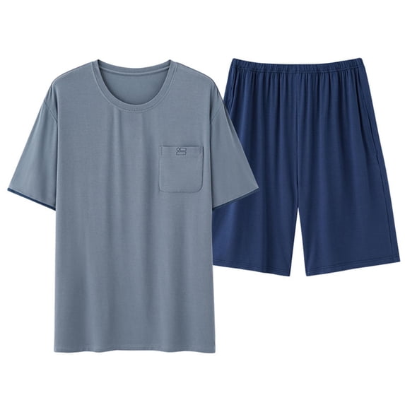 Maqroz Plus Size 2 Piece Sets for Men Summer Pajama Set Crew Neck Short Sleeve Top with Shorts Soft Comfortable Sleepwear Casual Home Loungewear