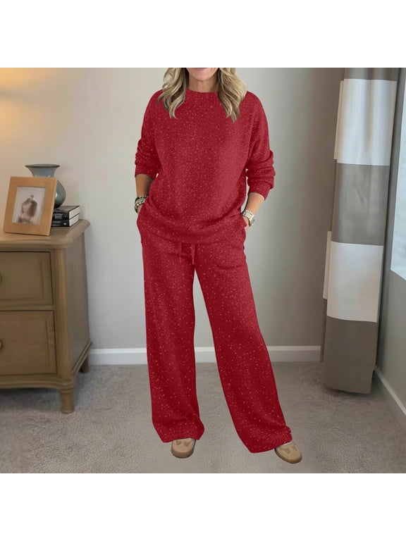 Plus Size Two Piece Sets for Women Long Sleeve Tops and Drawstring Wide Leg Pants Sequin Glitter Sparkle Shiny Set Casual Holiday Party Outfits with Pockets