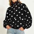 thumbnail image 1 of Maqroz Quarter Zip Pullover Women Fall Sweaters Half Zipper Stand Collar Tops Long Sleeve Retro Polka Patterned Sweatshirts Drop Shoulder Casual Slouchy Activewear, 1 of 9
