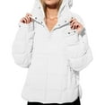 thumbnail image 1 of Maqroz Quilted Puffer Jacket Women Lightweight Pullover Hoodie Oversized Warm Winter Down Jackets Quarter Button Long Sleeve Casual Padded Coats with Pocket, White L, 1 of 8