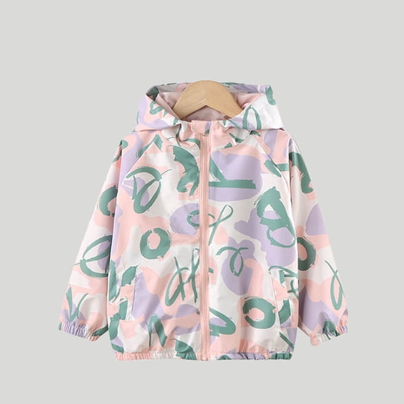 Maqroz Rain Jackets for Girls Waterproof Hooded Raincoats Full Zip Fashion Graphic Lightweight Windbreakers for Kids Soft Shell Travel Hiking Recreational Wear with Pockets