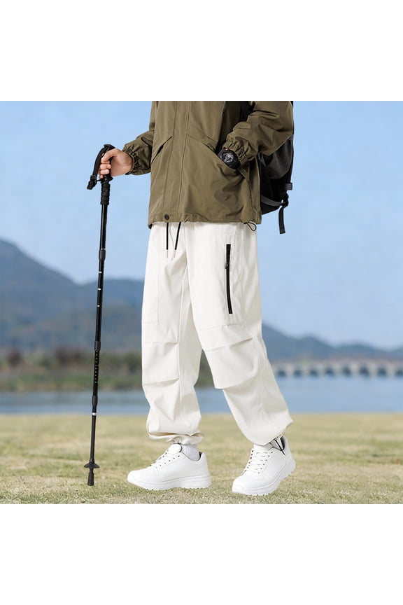 Rain Pants for Men Plus Size Waterproof Elastic Waist Pant Casual Drawstring Joggers Sports Casual Baggy Summer Clothing with Pockets for Climbing