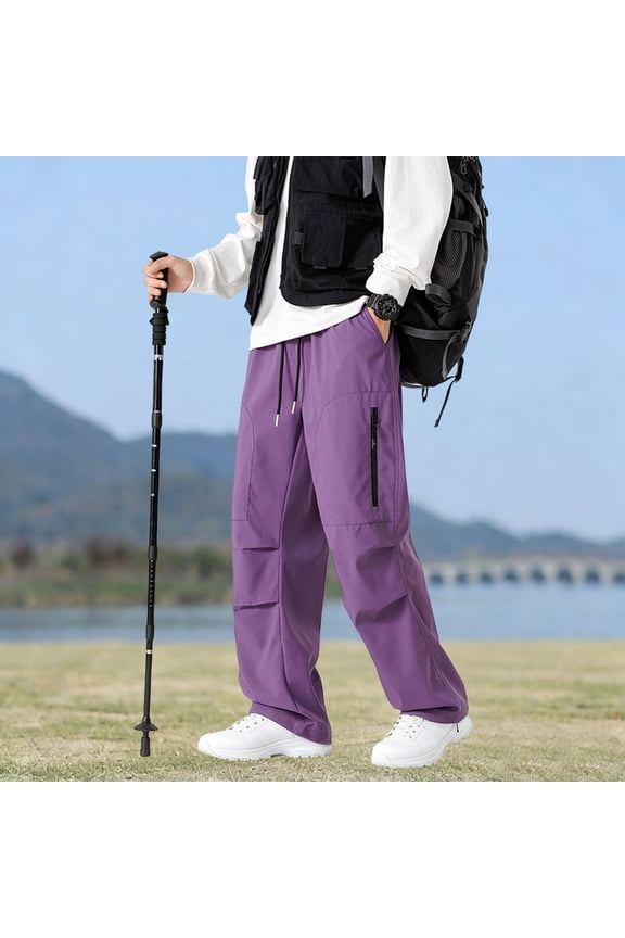 Rain Pants for Men Plus Size Waterproof Elastic Waist Pant Casual Drawstring Joggers Sports Casual Baggy Summer Clothing with Pockets for Climbing