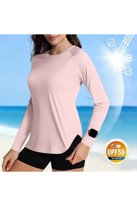 Rash Guard Women UPF 50+ Long Sleeve Sun Protection Shirt Crew Neck Athletic Swim Top with Watch Hole Quick-Drying Fishing Hiking Jersey for Surfing