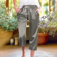 thumbnail image 1 of Maqroz Satin Pants for Women Elastic Waist Drawstring Loose Capri Mid Length Breathable Trousers Casual Lounge Sleepwear Trendy Summer Clothing with Pockets, 1 of 9