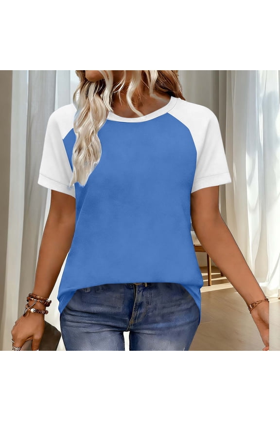 Shirts for Women Short Sleeve Round Neck Soft Lightweight Casual Raglan Baseball Tee Summer Daily Workout Tops