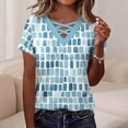 thumbnail image 1 of Maqroz Short Sleeve Shirts for Women Print Spring Summer Tops 2026 V Neck Criss Cross Tees Casual Blouses Fashion Outfits Clothes Blue S, 1 of 8