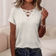thumbnail image 1 of Maqroz Short Sleeve Shirts for Women Print Spring Summer Tops 2026 V Neck Criss Cross Tees Casual Blouses Fashion Outfits Clothes Khaki XL, 1 of 8