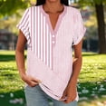 thumbnail image 1 of Maqroz Short Sleeve Shirts for Women Print Spring Summer Tunic Tops 2026 Button Down V Neck Tees Casual Blouses Fashion Outfits Clothes Pink XL, 1 of 6