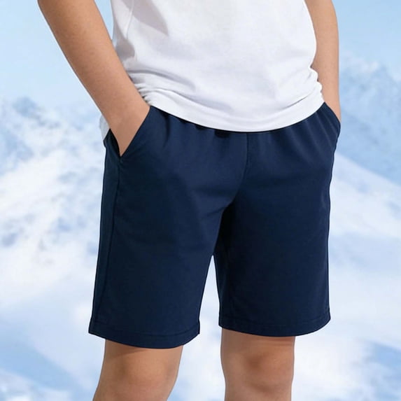 Maqroz Sport Shorts for Boys Summer Elastic Waist Mid Thigh Activewear Casual Loose Solid Color Short Pants with Pockets for Outdoor Sport, Size 3-4 Years