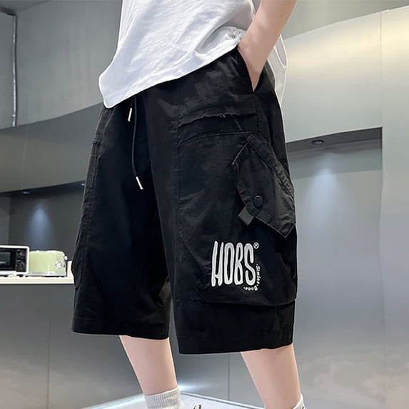 Maqroz Sport Shorts for Boys Summer Ripstop Fabric Elastic Waist Outdoor Bottoms Cargo Hiking Adventure Durable Wear with Large Pockets, Size 13 Years