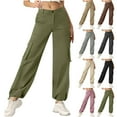 thumbnail image 1 of Maqroz Stretchy Cargo Pants for Women with 6 Pockets High Waisted Lightweight Hiking Joggers Baggy Elastic Cuffed Button Closur Loose Casual Trousers Activewear, Army Green 2XL, 1 of 9