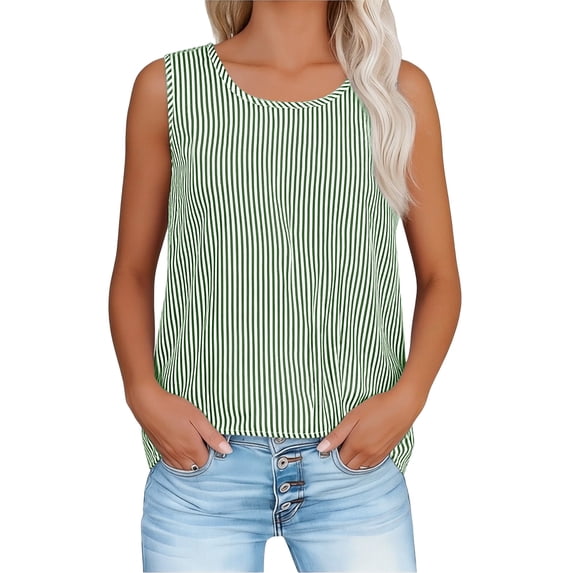 Maqroz Stripe Tank Top for Women Sleeveless Crew Neck Top Lightweight Breathable Summer Blouse Trendy Casual Outfits 2026