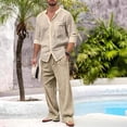 thumbnail image 1 of Maqroz Summer 2-Piece Set for Men Long Sleeve Shirt and Pants Set Button Down Casual Top with Straight Leg Trousers Business Office Wear Lightweight Beach Everyday Outfit, 1 of 9