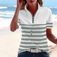 thumbnail image 1 of Maqroz Summer Tops for Women 2026 Quarter Zip Lapel Short Sleeve Blouse Striped Color Block T Shirt Spring Summer Vacation Outfits Clothes Gray XL, 1 of 5