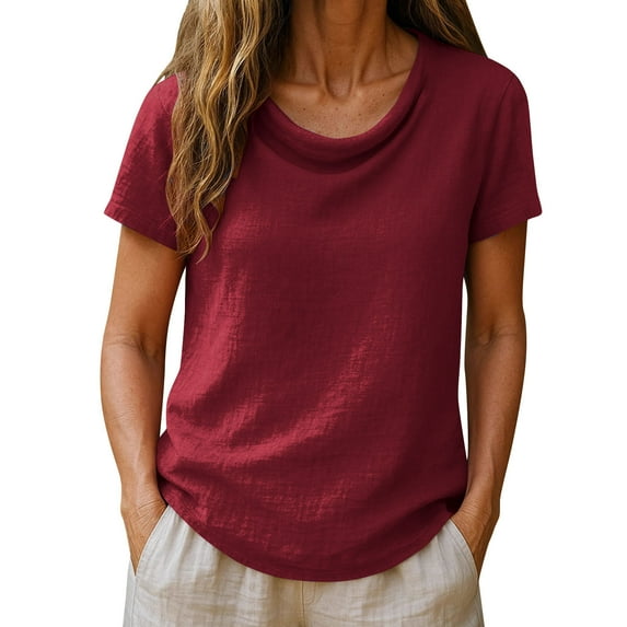 Maqroz Summer Tops for Women Lightweight Summer Tops for Women Gauze Short Sleeve Cowl Neck Shirts Comfortable Basic Dressy Casual Blouses