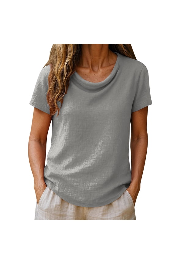 Summer Tops for Women Lightweight Summer Tops for Women Gauze Short Sleeve Cowl Neck Shirts Comfortable Basic Dressy Casual Blouses