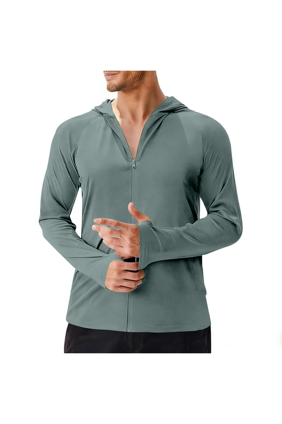 Sun Protection Jacket for Men Outdoor Quick-Drying Stretchy Jackets Long Sleeve Full Zip Hoodies with Pockets for Running, Fishing