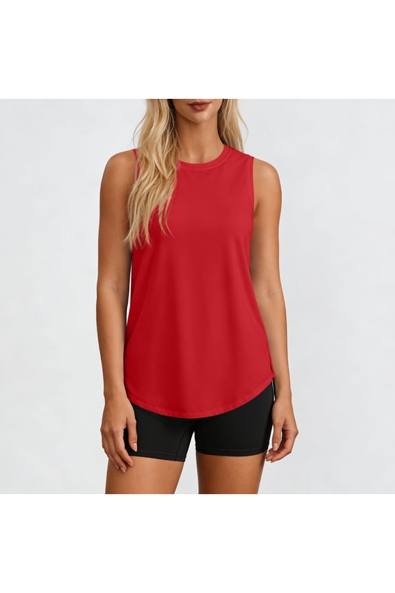 Sun Protection Tank Top Women Lightweight Quick Dry UPF 50+ UV Protection Rash Guard Crew Neck Outdoor Hiking Fishing Sleeveless Shirts Basic Tee Curved Hem Tops Red M