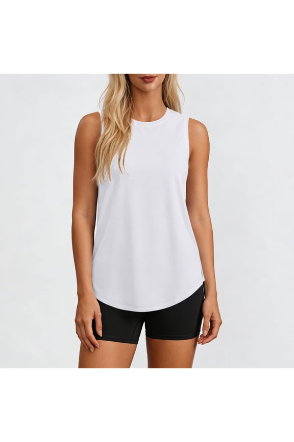 Sun Protection Tank Top Women Lightweight Quick Dry UPF 50+ UV Protection Rash Guard Crew Neck Outdoor Hiking Fishing Sleeveless Shirts Basic Tee Curved Hem Tops White M