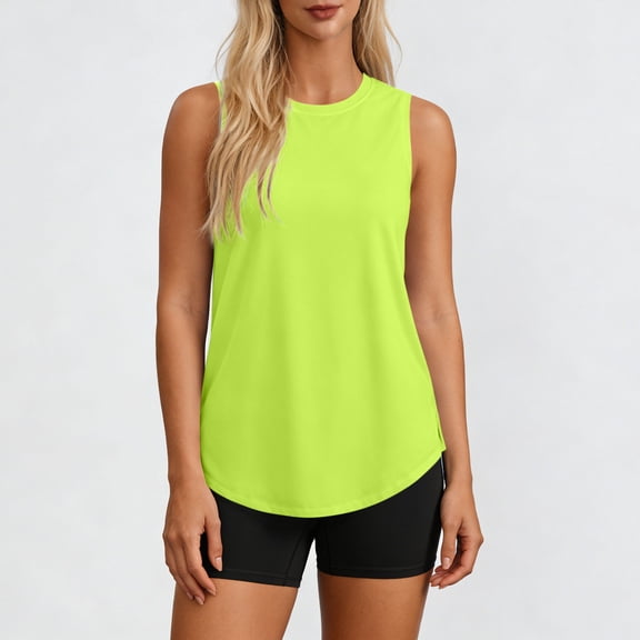 Maqroz Sun Protection Tank Top Women Lightweight Quick Dry UPF 50+ UV Protection Rash Guard Crew Neck Outdoor Hiking Fishing Sleeveless Shirts Basic Tee Curved Hem Tops Yellow XXL