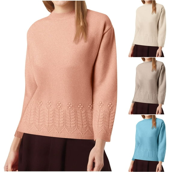 Maqroz Sweaters for Women Crew Neck Long Sleeve Sweater Knit Cozy Soft Pullover Basic Solid Color Pullovers Fall Winter Stylish Causal Warm Top
