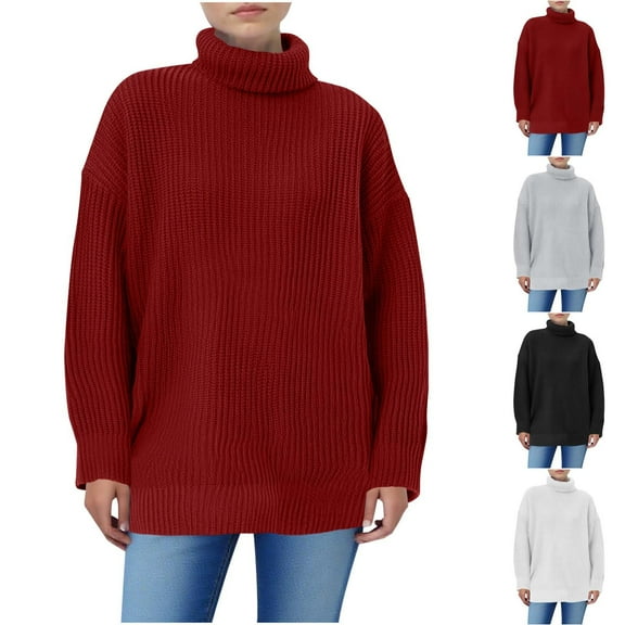 Maqroz Sweaters for Women Long Sleeve Turtle Neck Sweater Knit Ribbed Soft Pullover Basic Solid Color Pullovers Fall Winter Plus Size Causal Warm Top