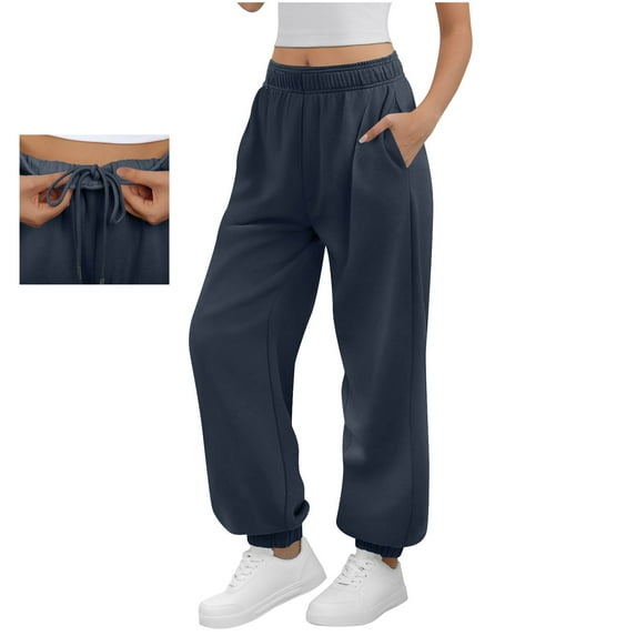 Maqroz Sweatpants Women Baggy Lounge Pants Workout Gym Active High Waisted Womens Joggers with Pockets Comfy Fall Clothes 2025, Navy M