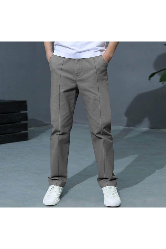 Teen Boys Flat Front Chino Pants Straight Leg School Uniform Trousers Casual Formal Dress Bottoms with Pockets Solid Color Gray,9-10 Years