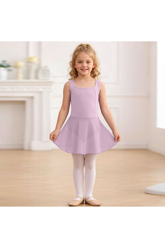Teen Girl Dresses Dance Dress Sleeveless Square Neck Ballet Leotard with Tutu Skirt Comfort Stretch Fabric for Gymnastics Dance Training and Performance 3-15 Years