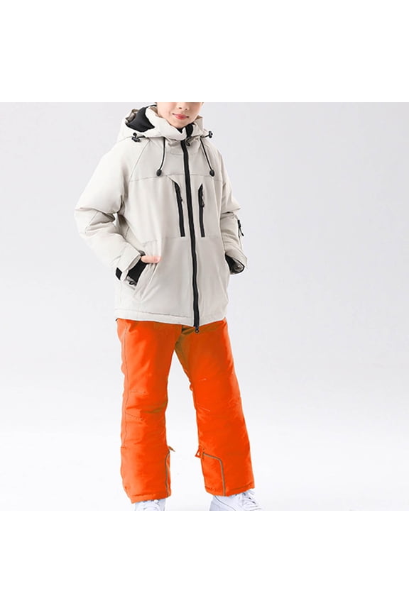 Teen Girls Boys Snowsuit 2 Piece Sets Ski Suit Windproof Warm Kids Snow Jackets and Pants Full Zip Windproof Coats Toddler Snowmobile Snowsuit Thicken Winter Clothes, Sizes 4-16, Orange