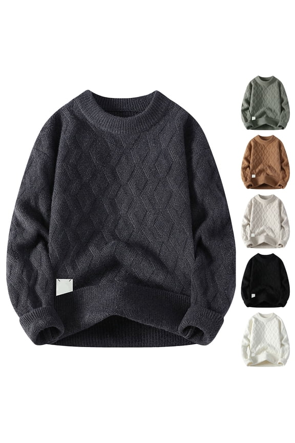 Thick Sweater for Men Long Sleeve Knit Pullover Casual Round Neck Top Plus Size Loose Knitting Pattern Sweaters Fall Winter Fashion Layering Pullovers