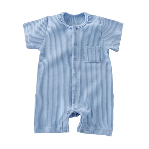 Maqroz Toddler Baby Boy And Girl Romper Summer Short Sleeve Ribbed Clothes Crew Neck Snap Button Down Short Jumpsuit One Piece Playsuit With Pocket For Vacation