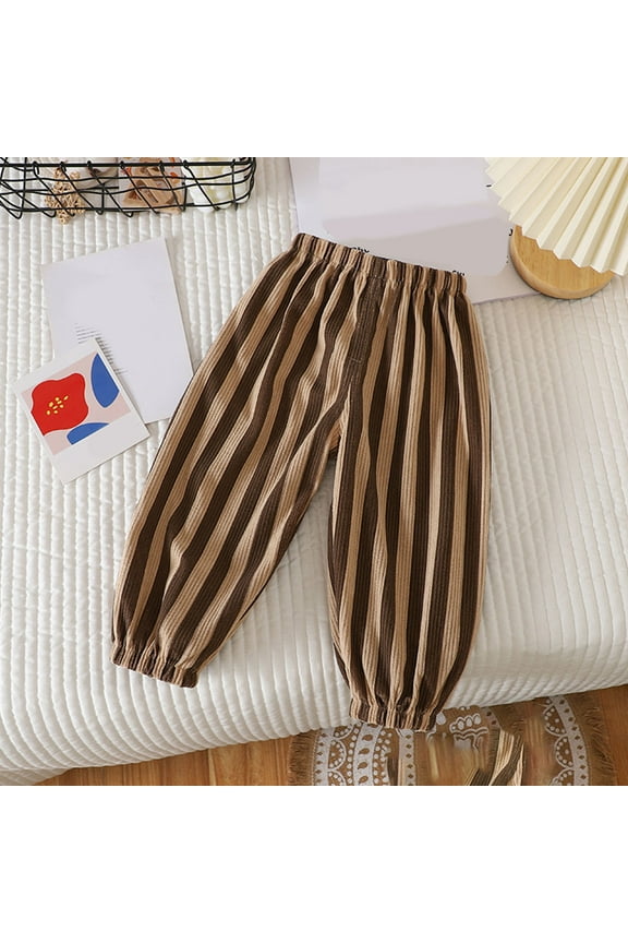 Toddler Kids Harem Pants Striped Bloomers Loose Fit Trousers Cotton Linen Lantern Pants for Boys Girls Coffee,2-3 Years