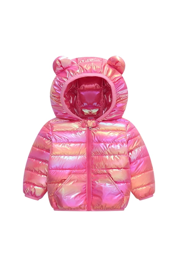 Toddler Winter Coat Warm Girls Boys Puffer Jacket with Hood Sparkling Lightweight Full Zip Cozy Quilted Coat Thermal Hooded Down Jackets with Pockets Cold Weather Outfits, Sizes 12M-5T