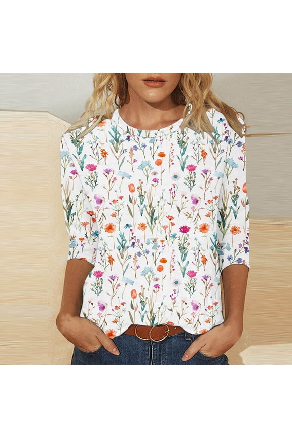 Tunic Shirts for Women Womens Blouses Dressy Casual 3/4 Sleeve Sweaters for Women Plus Size Tops Dressy Multicolor,L