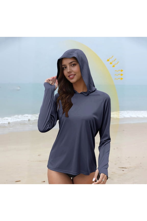UPF 50+ Hoodie Women Sun Protection Shirt Long Sleeve Pullover Athletic Workout Tops Lightweight Quick Drying Hiking Outdoor Jersey with Thumb Holes