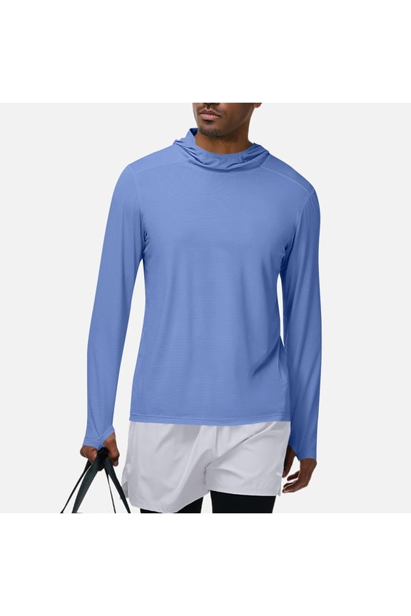 UV Protection Clothing Men UPF 50+ Hooded Long Sleeve Athletic Workout Shirt Lightweight Quick Drying Fishing Hiking Jersey with Thumb Holes