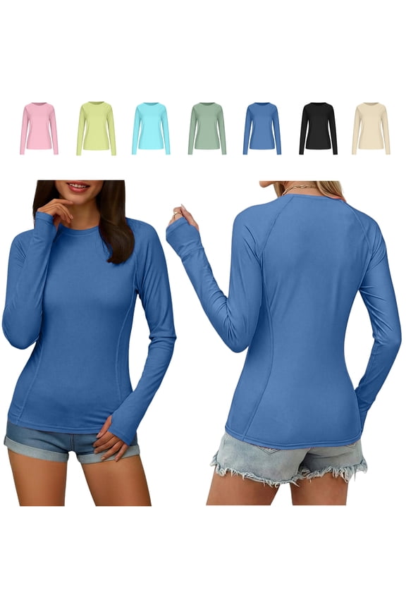 UV Protection Clothing Women UPF 50+ Long Sleeve Sun Shirt Crew Neck Athletic Workout Tops Lightweight Moisture Wicking Hiking Fishing Jersey with Thumb Holes