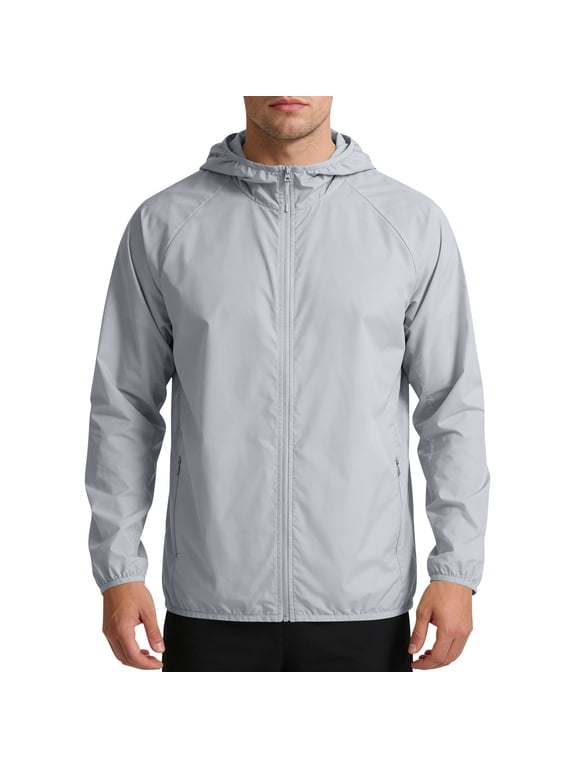 UV Shirt Men Long Sleeve Full Zip Hooded Sun Protection Jacket Raglan Sleeve Side Pockets Casual Outdoor Sports Quick Drying Cooling Top Breathable Hiking Jersey