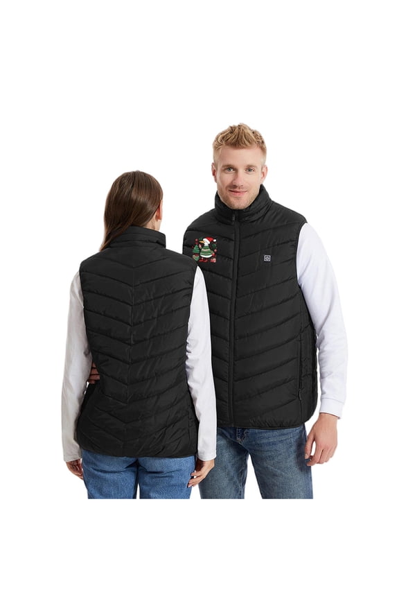 Unisex Heated Down Vest Christmas Printed Vests Breathable Warm Padded Jacket 3-Levels 8 Heating Zones Jackets Solid Color Lightweight Thermal Outerwear with Pockets