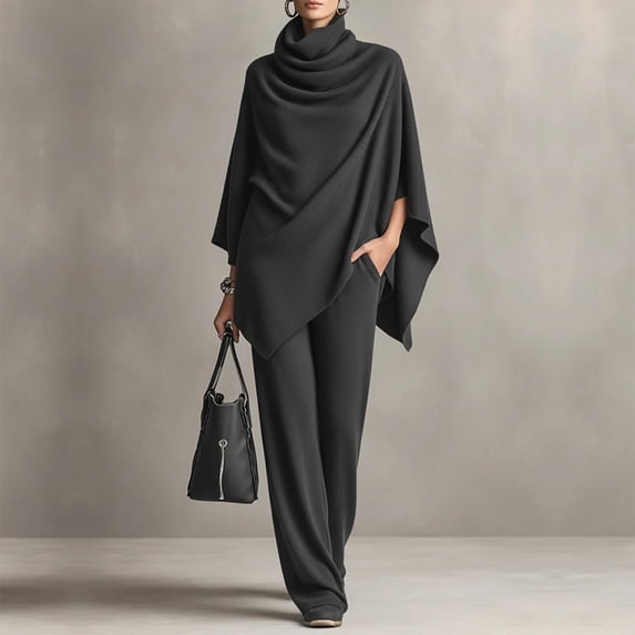 Maqroz Vacation Outfits for Women Long Sleeve Crewneck Pullover with Contrast Piping and High Waist Wide Leg Pants Set Sophisticated Summer Travel Outfit